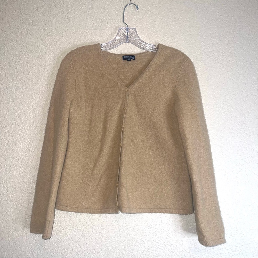 Preview International Women’s Camel Cashmere V-Neck Button Up Cardigan Sz XL